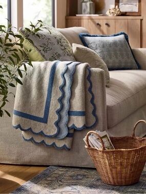 Scalloped Edge Throw Blanket Blue— Threshold designed with Studio McGee